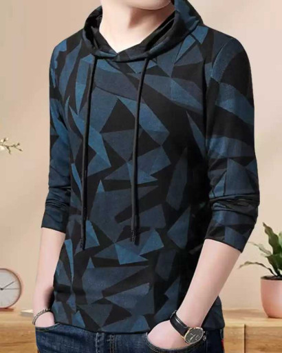 Hooded Neck Black, Blue T-Shirt