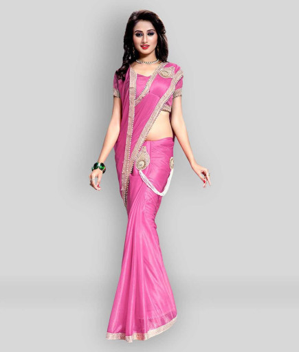 Pink Cotton Blend Saree